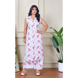 Tenue Kurti tendance sans manches avec imprimé Inbox pour femmes, idéale pour les réceptions de mariage et les célébrations festives - Product Image 1