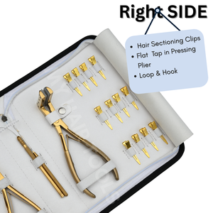 Kit d'outils pour extensions de cheveux en or pour stylistes avec micro-perles, pince à trois trous, applicateur plat, pince à sertir, ruban adhésif et ciseaux en acier inoxydable - Product Image 4