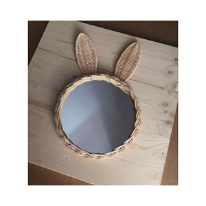 Rattan <b>mirror</b> decorative oval wall accent, <b>wicker</b> frame and glass panel, hallway or bathroom decor, made in Vietnam, Premium - Product Image 1