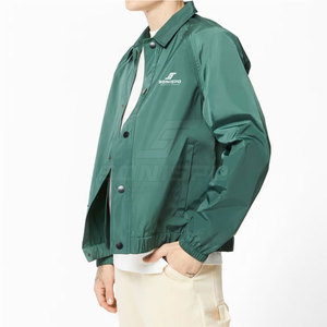 SONISPO Men's Green Waterproof Polyester Windproof <b>Coach</b> Jacket Regular Fit Turn-Down Collar Solid Color Zipper Closure Casual - Product Image 2