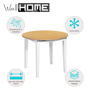 Tavolo da Pranzo Circolare Allungabile Well Home in Bianco e Faggio 90-120cm 75cm - Product Image 2