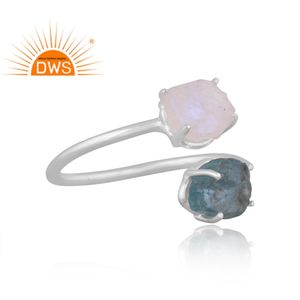 Best Selling Fine Sterling Silver Apatite & Rainbow Moon Stone <b>Adjustable</b> <b>Ring</b> Custom Jewelry Manufacturer - Product Image 4
