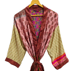 <b>Swim</b> Wear Soft Silk Bathrobe Multi Color <b>Robe</b> Night Wear <b>Robe</b> Indian Vintage Recycled Silk Sari Kimono, - Product Image 1