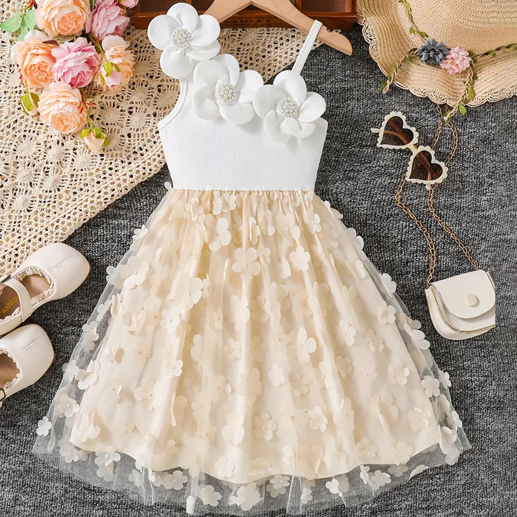 green emerald velvet dress Baby Girl Formal Princess Dresses Girl Puff Sleeve Floral Puffy Birthday Party Dress Toddler Prom Dress, White / 11-12 Years (160cm)