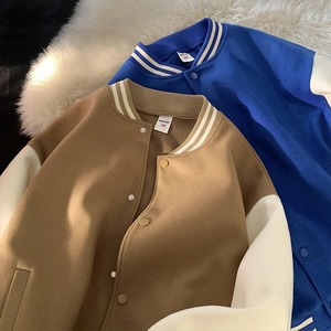 Uniforme de béisbol de costura de color sólido para mujer primavera casual coreano BF chaqueta de calle americana preppy fútbol JAC - Product Image 3