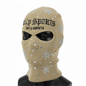 Women Knit Balaclava 330 GSM Soft Stretch Fabric Beige Color With Rhinestone Hotfix Design And CustomLogo High Quality balaclava - Product Image 4