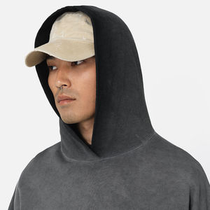 เสื้อฮู้ดดี้กันลมเนื้อหนาแบบมีโลโก้สั่งทำพิเศษ เป็นมิตรกับสิ่งแวดล้อม ล้างสีแบบ Acid Wash ดีไซน์โอเวอร์ไซส์พิเศษ ผลิตจำนวนน้อยได้ ไม่มีเชือกผูก สำหรับฤดูหนาว - Product Image 4