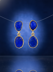 Boucles d'oreilles pendantes en argent sterling 925 plaqué or 18 carats, lapis-lazuli naturel, fabrication artisanale |   Boucles d'oreilles de luxe pour femmes pour les fêtes de mariage - Product Image 6