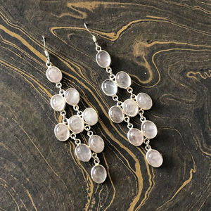 Pendientes de Candelabro de Cuarzo Rosa Vintage (11.3 Gramos) con Diseño Clásico Religioso y Moderno, Perla para Fiesta, Hechos de Latón y Cobre - Product Image 1