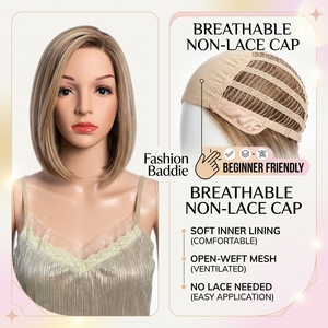 Peluca Huilian Corta y Lisa, Estilo Bob, <span class=keywords><strong>10</strong></span> Pulgadas, Largo hasta los Hombros, Rubia Marrón, Cabello Humano Remy Brasileño, Sin Pegamento, Hecha a Máquina, 0.1kg - Product Image 4