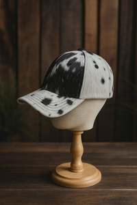 Gorra de béisbol unisex de 6 paneles de cuero con pelo sintético, teñida anudada en marrón y blanco, de algodón, ajustada, informal, para primavera y verano, 58-60CM - Product Image 5