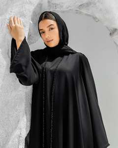 Abaya personnalisée en gros, style Dubaï, en soie, anti-plis, faite à la main, de luxe, élégante, pour femme, robe musulmane en satin à manches longues, haute qualité, pour la prière - Product Image 1