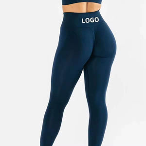 Leggings de entrenamiento de gimnasio de cintura alta con costura suave y logotipo personalizado para mujer, pantalones de Yoga de longitud completa, estampado multicolor de poliéster/nailon - Product Image 1
