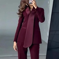 Kadınlar İçin Moda Geleneksel Vintage Kışlık Pantolon Takımları 2 Parça Nefes Alabilen Uzun Kollu Blazer ve Yüksek Bel Geniş Paçalı Pantolon