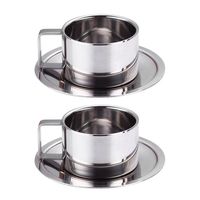 Tasses à café modernes en acier inoxydable 304 écologiques avec logo personnalisé, vente en gros, avec soucoupe et cuillère, capacité 100 ml, lot de 3 pièces pour thé au lait