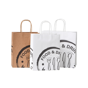 Vente en gros de sacs à emporter en papier kraft brun avec poignées et logo personnalisé - Product Image 6