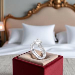 Anillo de compromiso de oro macizo de 2,50 quilates de 2,00 quilates con banda a juego de diamantes de moissanita de corte redondo y princesa de quilates - Product Image 4