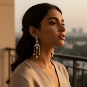 Pendientes de Araña Plateados de Moda para Mujer con Circonita Cúbica - Product Image 1