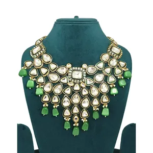 Ensemble de collier Poki Kundan plaqué or antique de luxe Royal Heritage, bijoux de mariée vintage en cuivre fin pour les mariages - Product Image 2