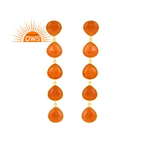 ต่างหูห้อยอัญมณีโอนิกซ์สีแดงธรรมชาติชุบทอง18K ต่างหูเงินสเตอร์ลิง - Product Image 1