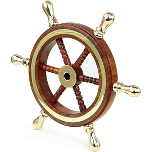 Nautical Wood Craft <b>Engraved</b> <b>Metal</b> Boat Wheel Natural Polished Finish Indoor Home Decor Wall Steering Ship Wheel Box Included - Product Image 1