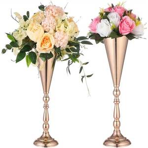 Ensemble de Vase de Table en métal d'intérieur/extérieur, 2 pièces, en Aluminium, grand, plaqué or, rangement de fleurs, Table de mariage en métal - Product Image 1