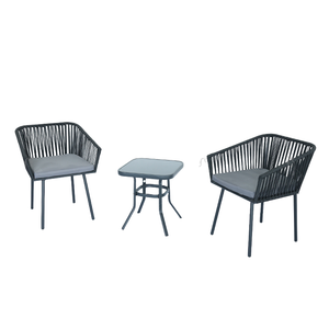 Modern 3 Piece <strong>Grey</strong> Patio Cafe <strong>Set</strong> Furniture Outdoor Garden <strong>Bistro</strong> Rope Steel Coffee Table <strong>Set</strong> and 2 Seater Chairs for Outside - Product Image 1