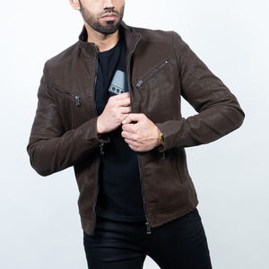 Chaqueta de Cuero con Textura de Moda para Hombre con Logotipo Frontal, Precios al por Mayor para Chaquetas de Mezclilla Juveniles, Chaqueta de Piloto, Bomber, Aviador - Product Image 2