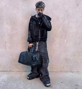 Fabricante de ropa Boxy Baggy Cropped Bordado Acid Wash Diamond Sun Faded Hoodie Rhinestone Zip up Chaquetas para hombres - Product Image 5