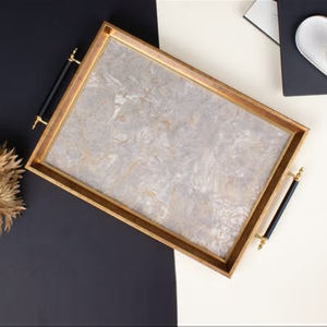 Wood Material Rectangle Shape <b>Black</b> and White Finish <b>Decorative</b> Serving <b>Tray</b> Multi Functional Serving - Product Image 3