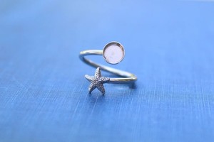 แหวนพลอยรูปปลาดาวสีเงินแบบปรับขนาดได้แหวนเปล่าทรงถ้วยทรงกลม Cabochon 6mm DIY เครื่องประดับฐานนมแหวนที่ระลึกสำหรับมหาสมุทร - Product Image 6