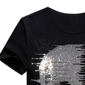 Camiseta duradera ligera holgada con estampado de diamantes de imitación para hombres Servicio OEM 100% Camisetas de algodón con diamantes de imitación - Product Image 3