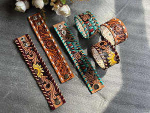 Nueva llegada Venta caliente occidental elegante hecho a mano pintado cuero mecanizado mano brazalete pulseras Unisex uso diario accesorio de moda - Product Image 5