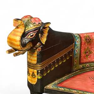Hand-Painted Elephant Accent <b>Chair</b> <b>Reclining</b> Leather Furniture Traditional Design for Home Office Antiqued Style Wooden <b>Chair</b> - Product Image 4