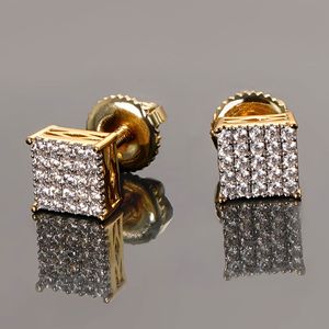 Offre Spéciale S925 Sterling Silver 14k Gold Round Diamond Square Stud Boucles d'oreilles pour les hommes - Product Image 3