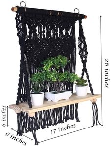Handmade Modern Boho Wall Art Eco-Friendly Fabric Macrame Shelf & Plant Hanger Rectangle Shape for Christmas Wall Decor - Product Image 3