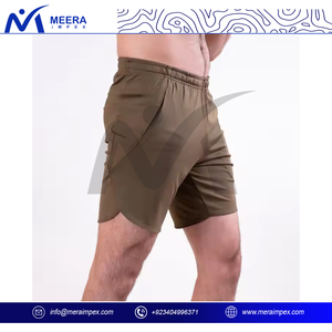 Short de sport tissé monocouche pour homme Séchage rapide anti-rides Cordon brodé marron uni pour la course à pied Fitness Casual - Product Image 4