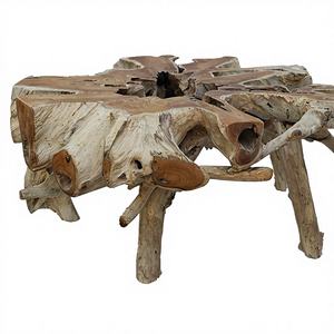 Gubuk Bali Eco-Friendly Handmade Teak Root <b>Round</b> Coffee <b>Table</b> <b>Top</b> with Glass Traditional Design Modern Appearance - Product Image 1