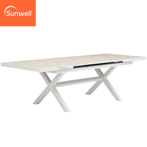 Elegante Set da Pranzo per Esterni in Alluminio Verniciato a Polvere, <span class=keywords><strong>Tavolo</strong></span> Allungabile in Metallo e <span class=keywords><strong>Sedie</strong></span> Morbide con Schienale Alto per Hotel e Resort - Product Image 3
