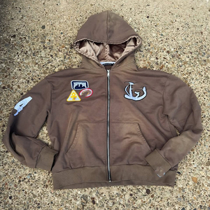 Streetwear Acid Washed Sweat Suits Zipper Cropped Hoodies <b>Tracksuit</b> Set Vintage Sweatpants and Hoodie Set for Men - Product Image 2