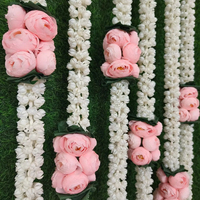 Mogra Jasmine Ranunculus Flower Garland Indian dekorasi pernikahan Mandap Mehndi Sangeet latar belakang panggung Dekorasi pindah rumah