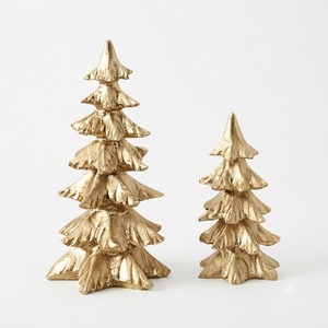 Ensemble de sapins de Noël de luxe en résine dorée, statues de pin métalliques pour table, élégant centre de table de Noël, décoration artisanale pour la maison et le salon - Product Image 1