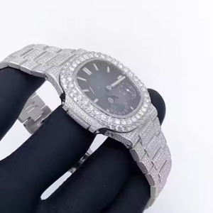 High Quality Bling Fully Iced out VVS Moissanite Diamond Monochrome <b>Wrist</b> <b>Watch</b> with Date Dial Indian Supplier Fashionable Style - Product Image 2