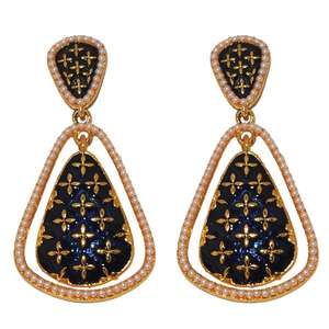 Kriaa Blue Meenakari Pendientes colgantes chapados en oro Aro de gota de diamante geométrico para boda y fiesta-1303128 - Product Image 1
