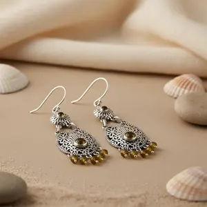 Women's Vintage 925 Silver Citrine Dangle <b>Earrings</b> 18K <b>Gold</b> Plated Diamond Pearl <b>Set</b> for Wedding Other Occasions Gift Jewelry - Product Image 1