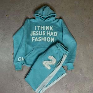 Survêtement évasé unisexe streetwear graphique 3D à impression bouffante, survêtement empilé avec ourlet brut, bord coupé, ensemble de pantalons de survêtement à capuche et survêtement - Product Image 5