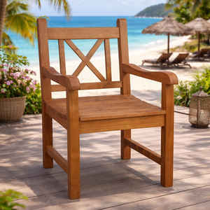 Outdoor Solid Teak Wood Garden <b>Chair</b> Cross Back Backrest Minimalist Design High Quality Teak Furniture for <b>Patio</b> Competitive - Product Image 2