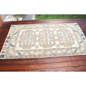 พรมลายตุรกี ขนาด 3.3x6 ฟุต (100x183 ซม.) สีน้ำเงินวินเทจแบบปะติดปะต่อ - Product Image 3