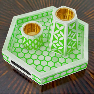 Boîte de rangement pour brûleur de bakhoor en incrustation d'os écologique fait à la main, plateau à encens aromatique arabe pour la décoration de la maison, Koweït, Moyen-Orient - Product Image 1