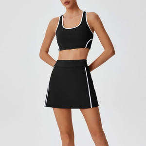 Ropa DE TENIS sin mangas aceptada con logotipo personalizado, conjunto de mujer, ropa de gimnasio con forro, falda de tenis, camisa, hombro caído, conjunto de 2 piezas - Product Image 3